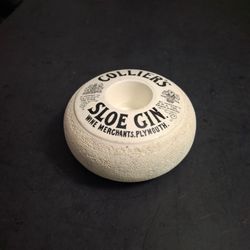 Unique Antique Victorian Sloe Gin Advertizing Ceramic Crock & Match Striker & Holder, Made In London 2.25H X 4.75W Weighs 2 LB 14 OZ