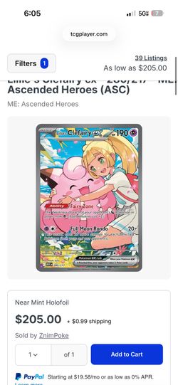 Near mint Lillie’s clefairy ex ascended heroes