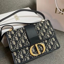 Christian Dior Oblique 30 Montaigne Flap Bag Blue