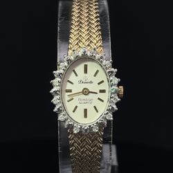 Pre-owned Deauville Armitron Quartz Gold Plated Genuine Diamonds Ladies Watch