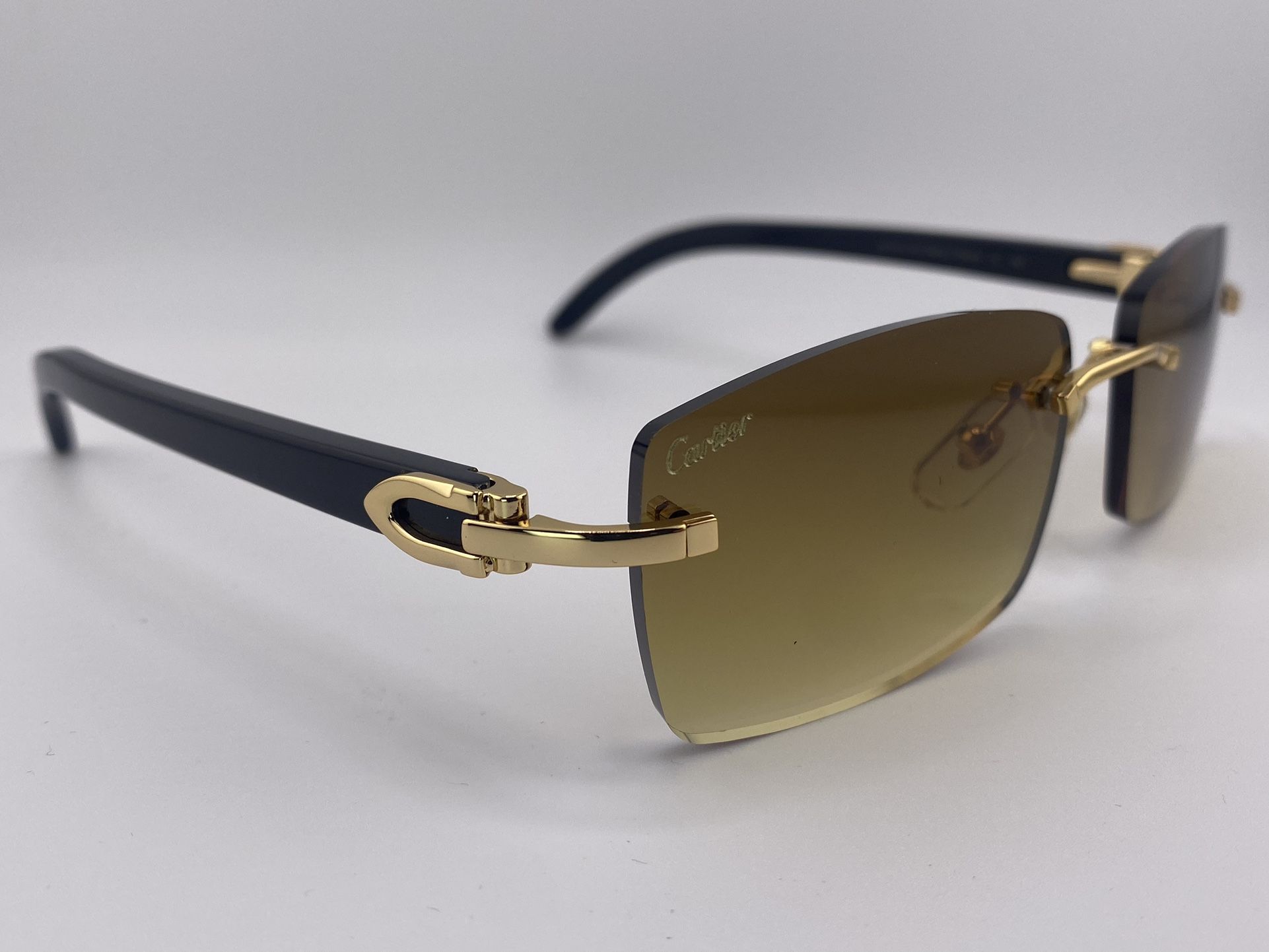 Cartier Black Buffalo Horn Brown Sunglasses Gold Frame