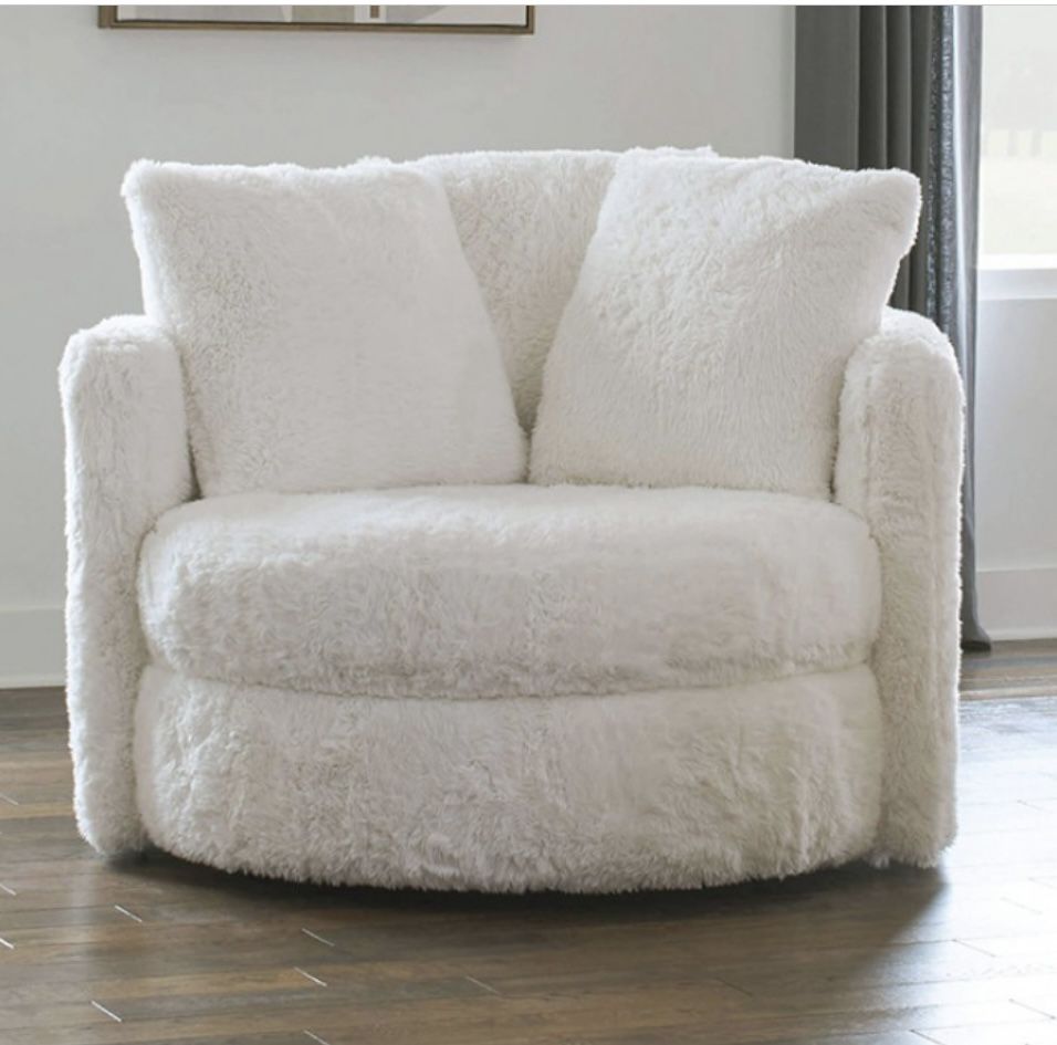  Fluffy Swivel Oversize sofa Barrel chair With Pillows NEW 