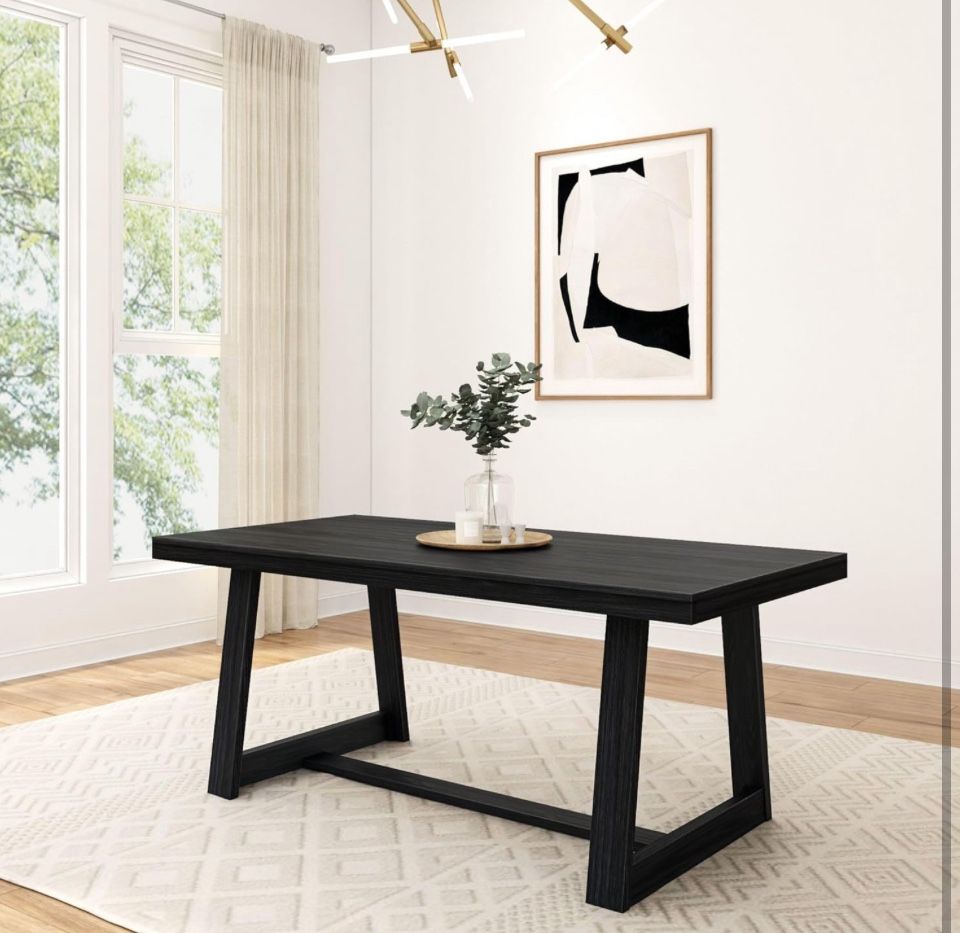 Open Box Plank+Beam 72 Inch Rectangular Farmhouse Dining Table Solid Wood Black Wirebrush Rustic Kitchen Table Large Wooden Dinner Table Dining Room H