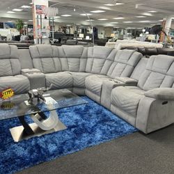 Light Gray L-Shaped Sectional Couch Microfiber PWR Recliner For Sale (brand New) Furniture Blowout 