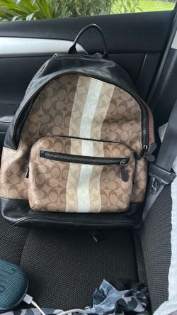 Coach West Backpack Blocked Signature Canvas Varsity Stripe Khaki