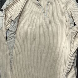 MEN'S NAUTICA 1/4 Zip Cream long sleeve sweater XXL padded elbows & shoulders