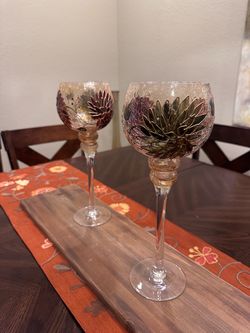 Fall  Glass Candle Holders Set of 2