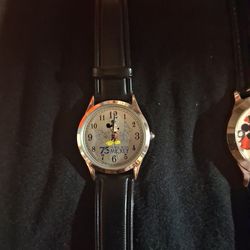 75 Years With Mickey Walt Disney Mickey Mouse Wrist Watch ANDDisney Mickey & Minnie Kissing Wrist Watch SR626SW 1.5" Face Black Strap