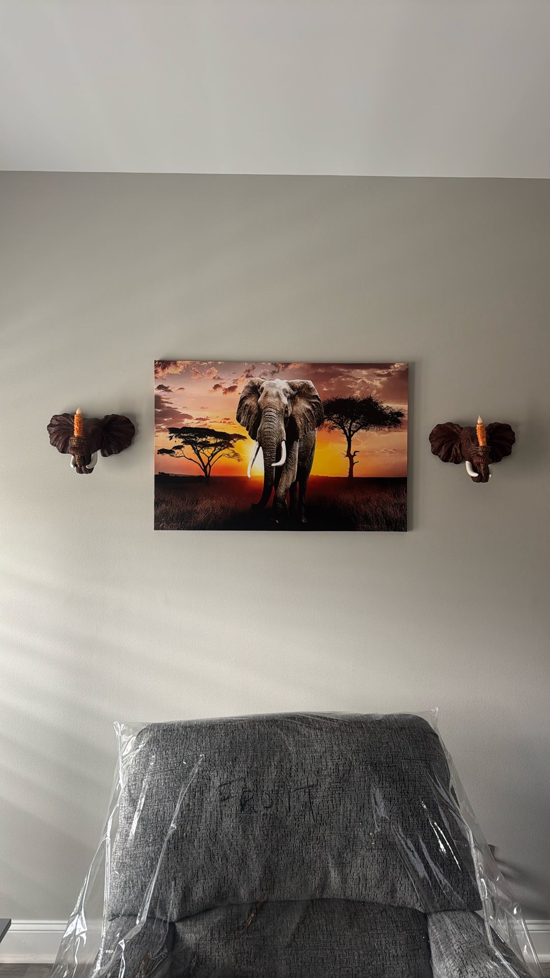 Elephant Picture W/ 2 Sconces