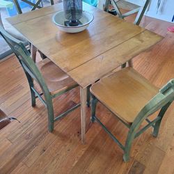 Antique Table With 4 Pier One Olive Green Chairs