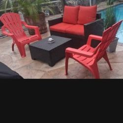 Beautiful 😍  4pc Outdoor Furniture Set  Sofa W/ Fake Saw Grass Plant Coffee Table Double Thick Adir