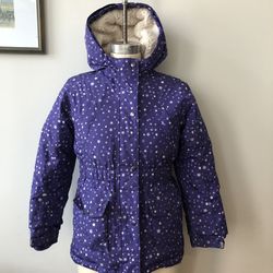 Lands' End girls fleece lined jacket purple EUC size 16 XL stars ski snow winter. Condition is "Pre-owned". Shipped with USPS Priority Mail. Please s