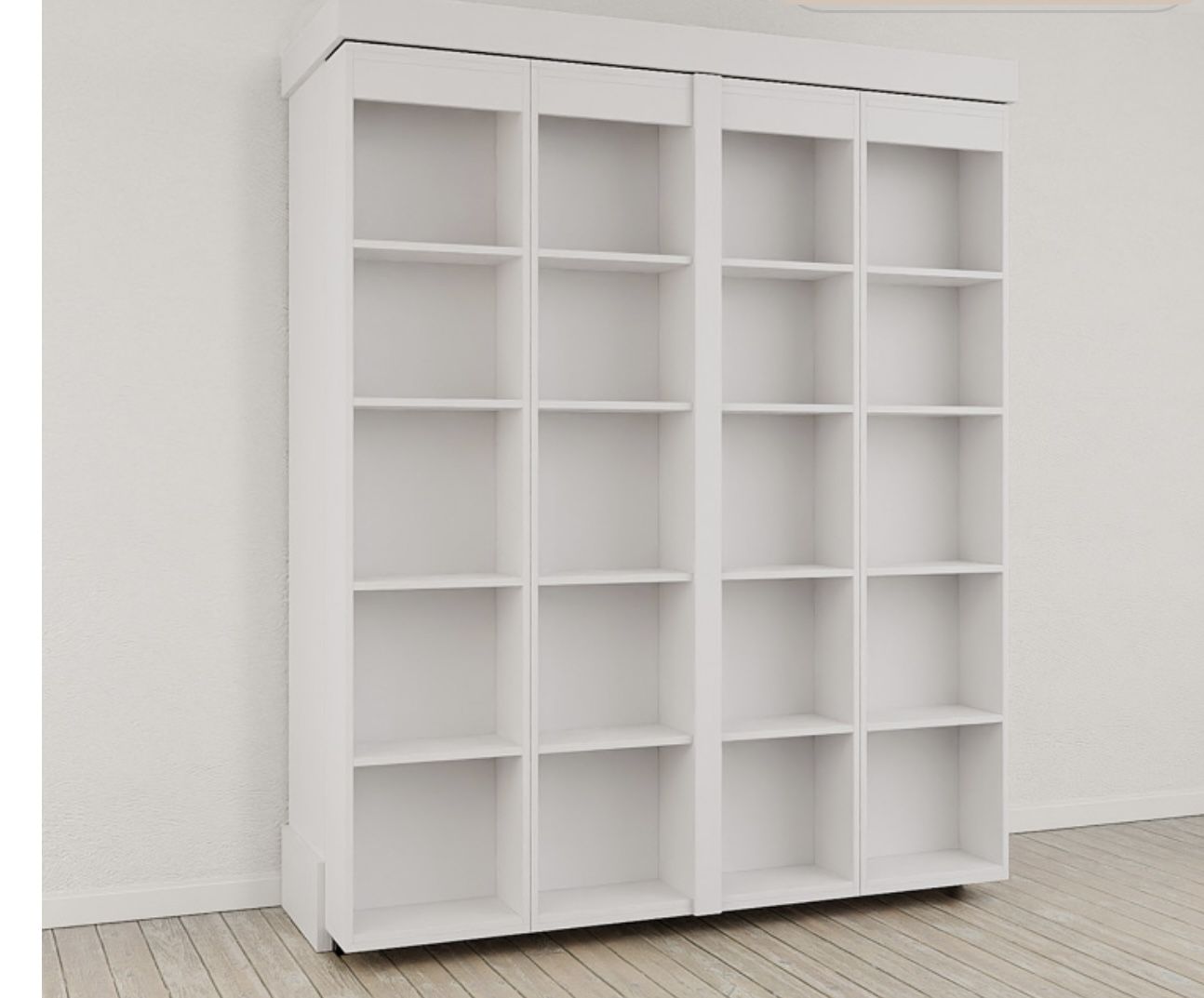 ASSEMBLED. White Queen Size BiFold Bookcase Murphy Bed