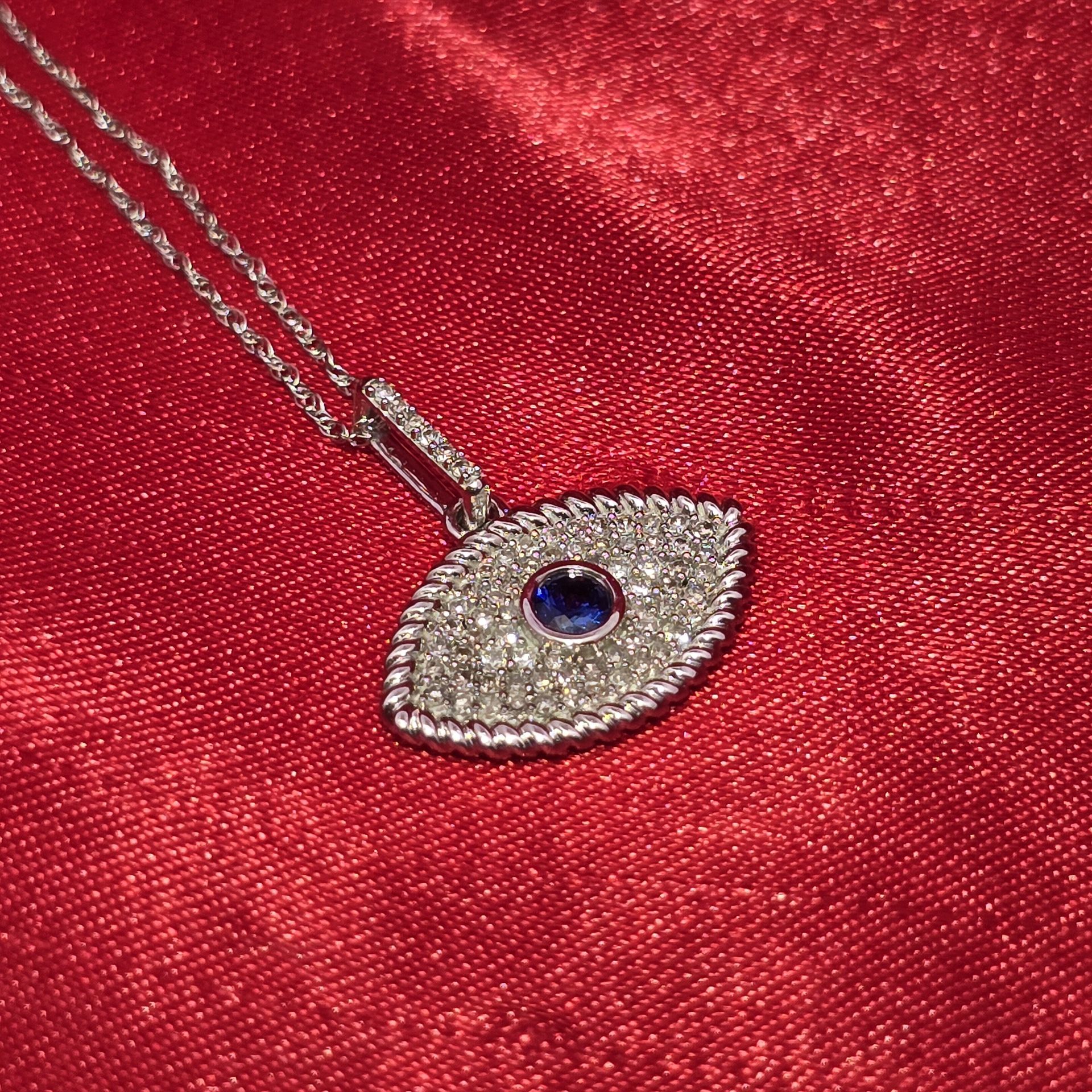 10k White Gold Diamond Evileye Necklace Set 0.25 ctw