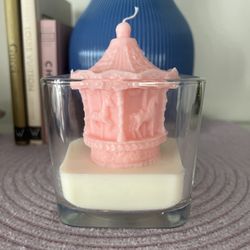 Cute Pink Carousel Candle in Glass