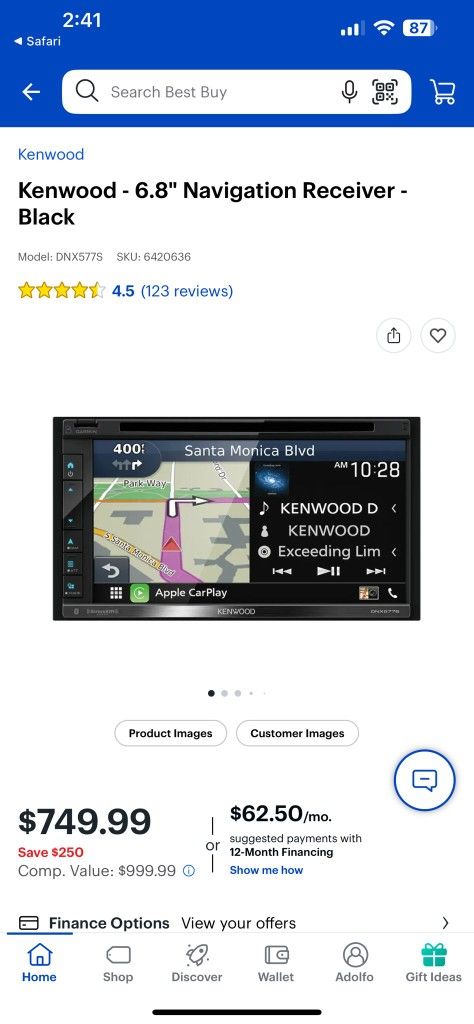 Kenwood 6.8 Navigation Receiver