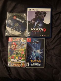 Game lot Lego Batman legacy of the dark Knight, ninja gaiden 4, Pokemon brilliant Diamond, Mario party superstars