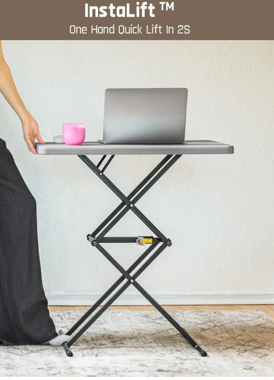 Folding Table 28inch Quick Pop Up Table, One-Handed Height Adjustment, 3 Heights, No Assembly, Multi-Functional Personal Foldg Table