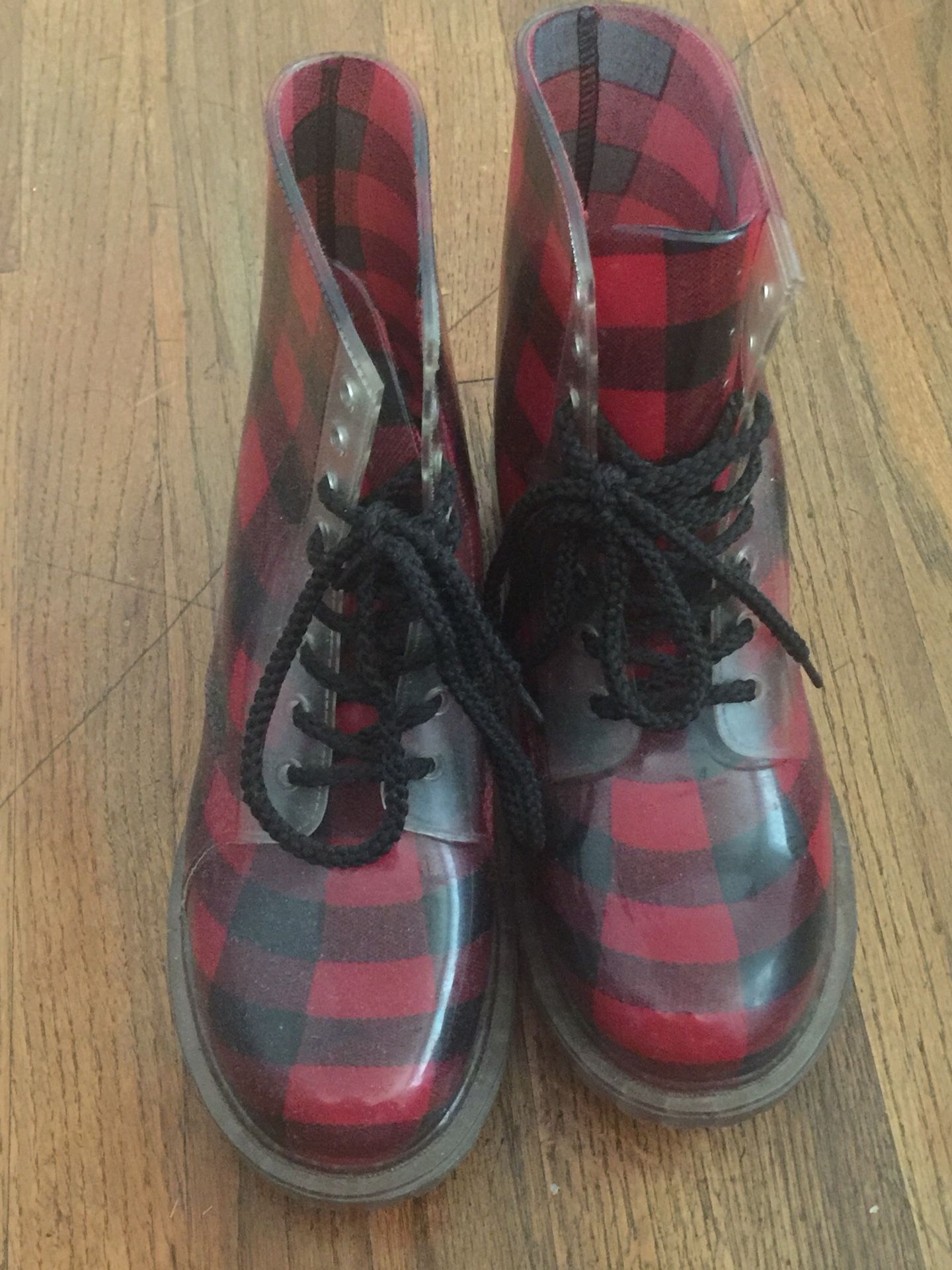 Red/Black checkered rain boots