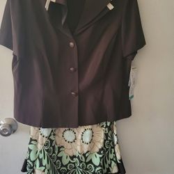 Danny & Nicole Brand New Woman's Size 16 Expresso 2-piece Blouse & Skirt