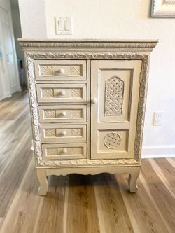 Accent Cabinet Distressed Finished Carved Wood