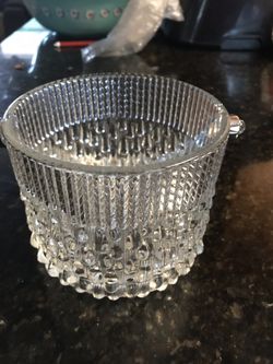 Vintage Crystal Ice Bucket W/ Silver Handle