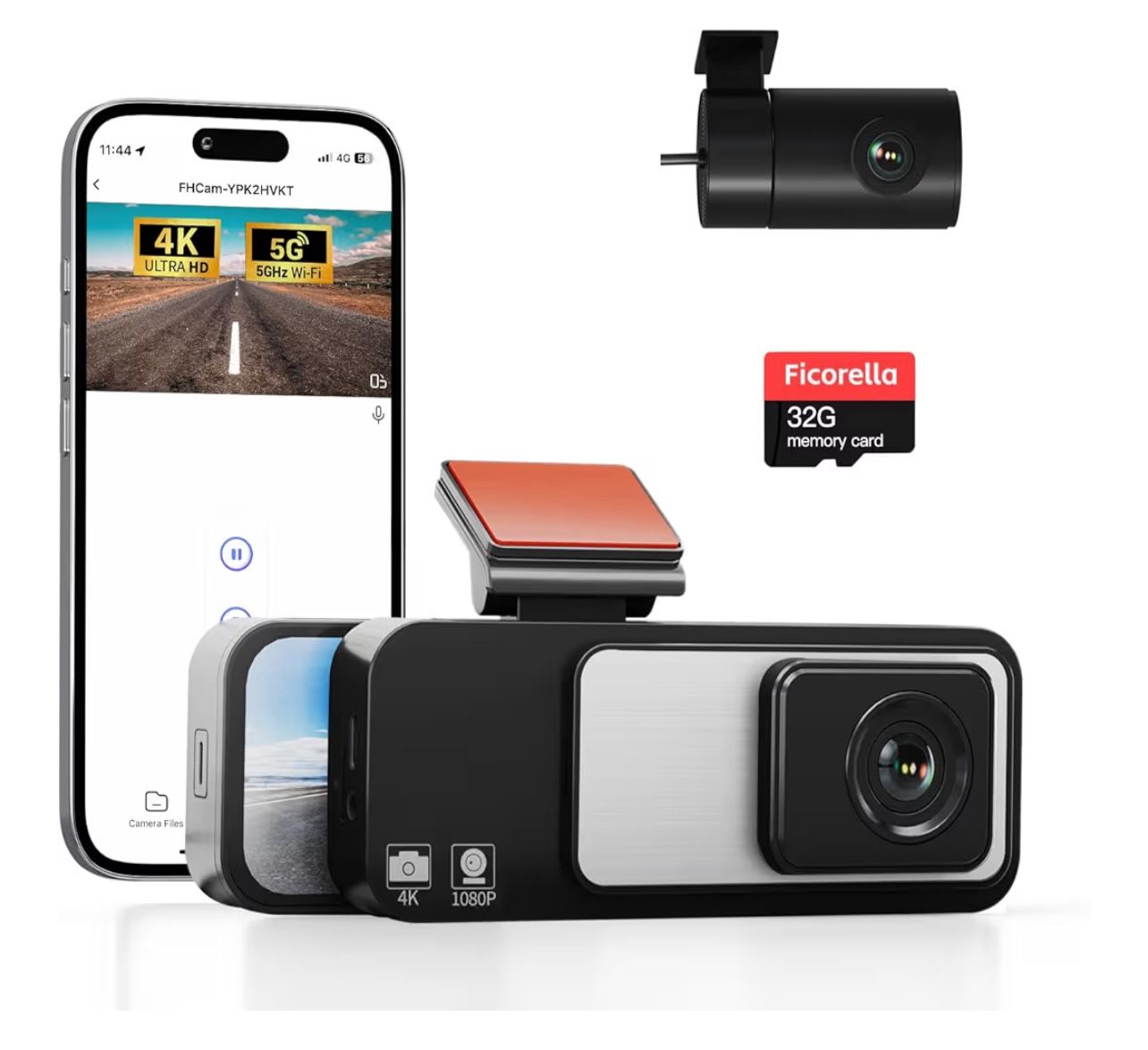 Brandnew Dash Cam Front and Rear, 3.2" IPS Screen, 4K+1080P, Free 32GB Card, 5GHz High-Speed WiFi, APP Control, Super Night Vision WDR, 150° Wide Angl