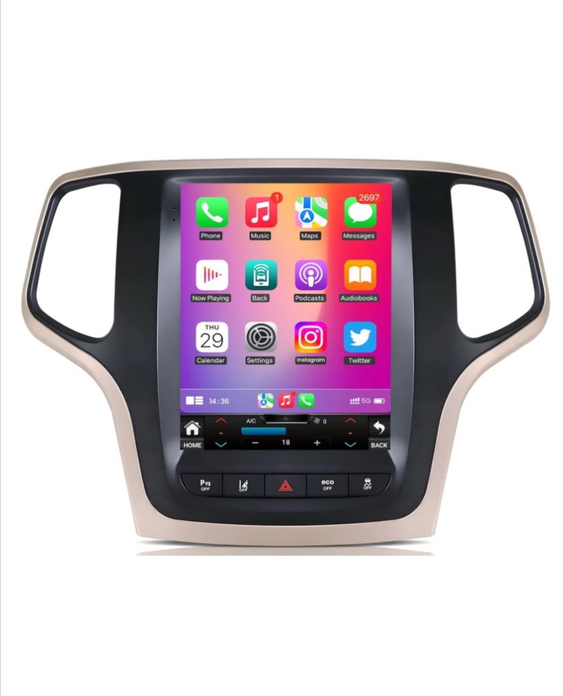 Car Stereo Radio for Jeep Grand Cherokee 2014-2016, Wireless Carplay Android Auto, 10.4 Inch Tesla Style Touch Screen, GPS, Head Units, Backup Camera