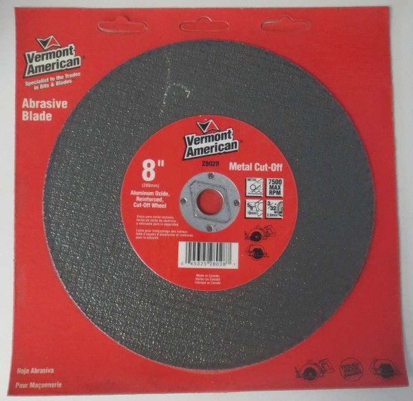 Vermont American 8" Abrasive Cut-Off Blade #28028, 5/8" Arbor