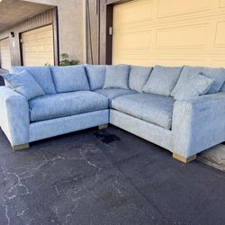 Custom Teal Feather Down Sectional Couch Sofa