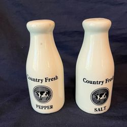 Vintage Farm Country Fresh Milk Bottle Salt and Pepper Shakers Cows