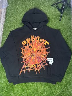 Sp5der Black Hoodie Orange Web Graphic