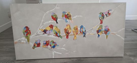 Wall Art hand painted--Birds on The Line-Wall Decor Unique-55"H x 22"W x 1"D.