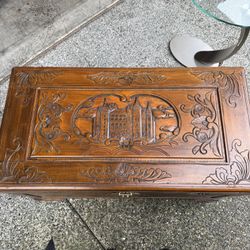 Vintage Hand-Carved Solid Wood Blanket Chest / Trunk
