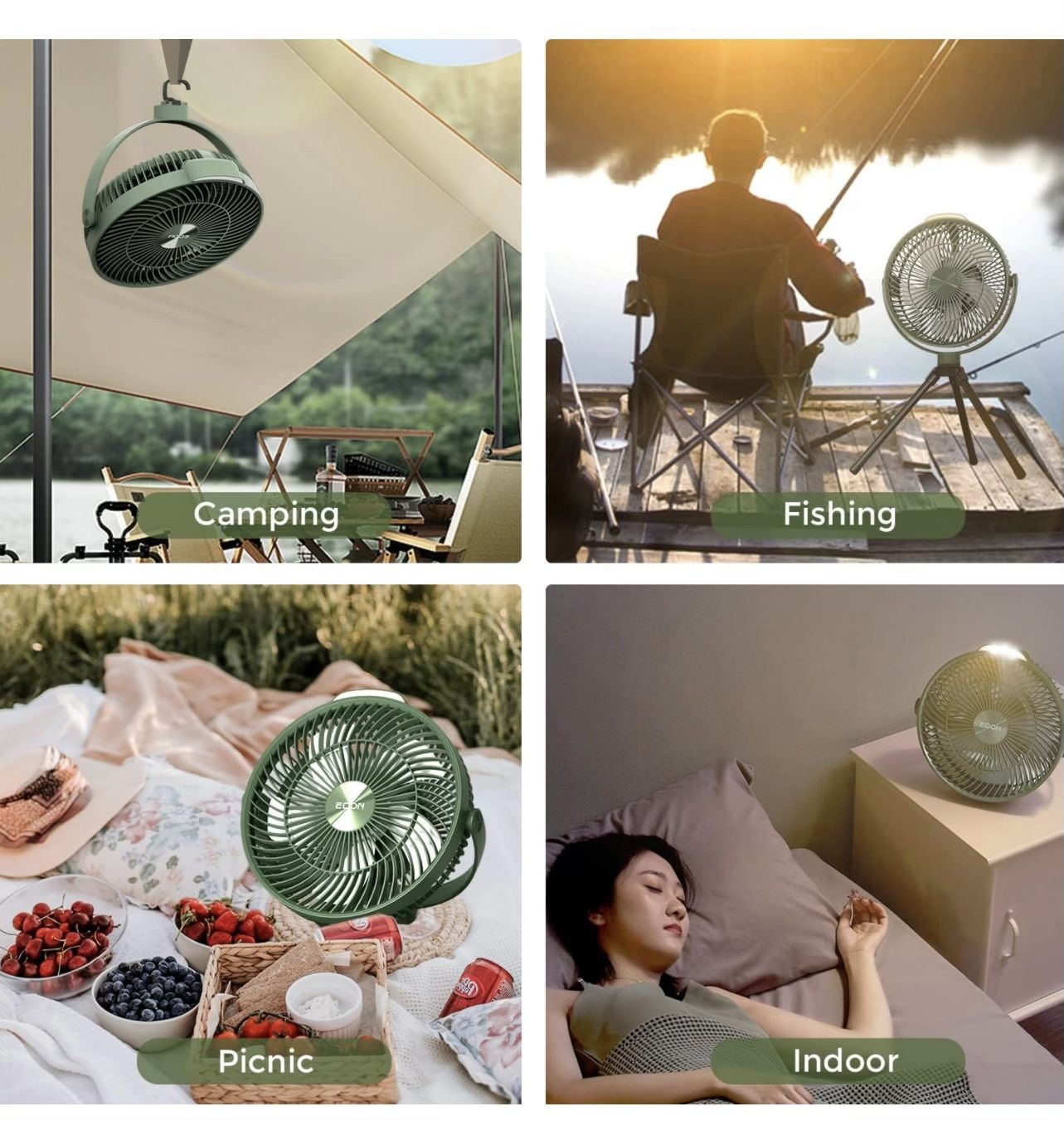 BRAND NEW IN BOX EDON Table Fan,Rechargeable Battery Operated Desk Fan with 4 Speeds Adjustment & Light,Portable Air Circulator Fan with Hook