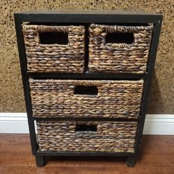 Rattan 4 Basket Storage Rack 
