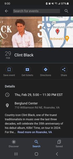 Clint Black Tickets For Roanoke, VA
