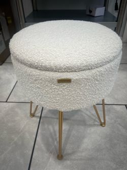 Otomana / Banco de Maquillaje Bouclé Moderno con Almacenamiento y Mesa (Nuevo)