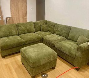 GRAY IVORY BLACK SAGE DARK GRAY LIGHT GRAY Plush Corduroy 99x99 sectional sofa with ottoman $550 pick up / can deliver