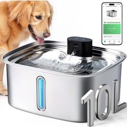 Brand New    Dog Water Bowl Dispenser Large,10L Dog Water Fountains with APP Monitoring, Pet Cat Water Fountain Stainless Steel, Safe Multi-Filtered A