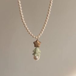 New French Vintage Pearl Christmas Tree Necklace Women's High-quality Sweet Sweater Chain Christmas Gift