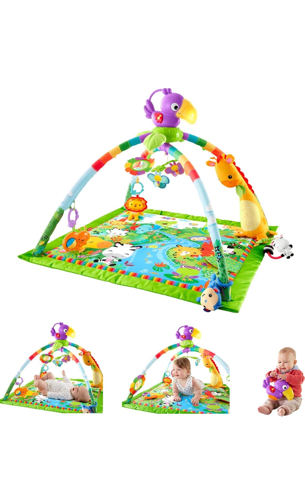 Fisher-Price Baby Playmat Rainforest Music & Lights Deluxe Gym with 10+ Activities & Toys for Developmental Play for Newborns Ages 0+ Months
