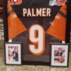 CARSON PALMER OF THE CINCINNATI BENGALS CUSTOM BRANDED AUTHENTIC FRAMED JERSEY.