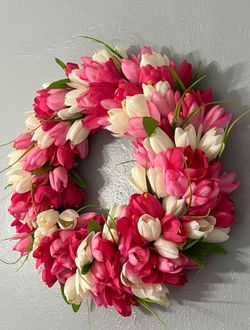 Artificial Tulip Flower Wreath for Home Decor, Entrance Door Decor