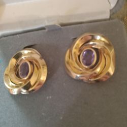 New Gold Amethyst Earrings Pierced 14kt 