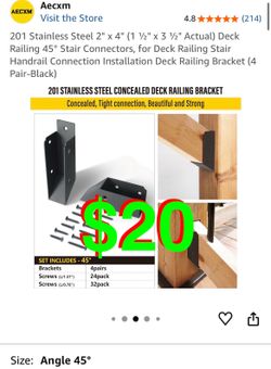 201 Stainless Steel 2" × 4" (1 ½" x 3 ½" Actual) Deck Railing 45° Stair Connectors, for Deck Railing Stair Handrail Connection Installation Deck Raili