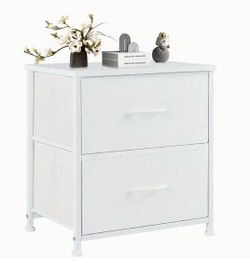 White 2-Drawer Fabric Dresser Nightstand