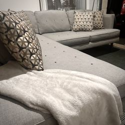 Light Gray Mid Century Modern 91” by 84” 2pc Sectional Chaise Sofa by West Elm