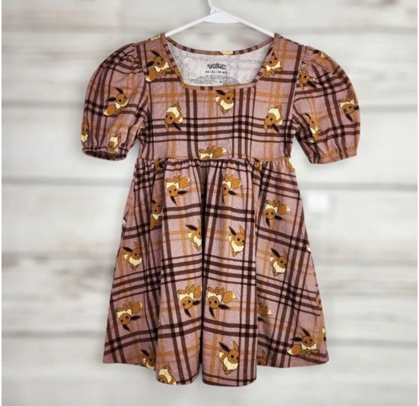 Pokémon Eevee Short Sleeve Plaid Girls Dress Size XS (4/5)new Item 