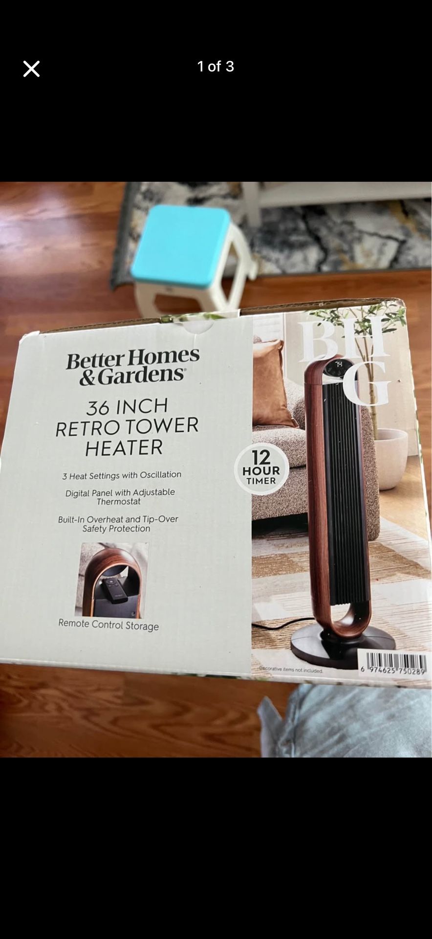 36" 1500W Electric 3 Heat Settings Oscillating Tower Heater with Remote control 12h timer